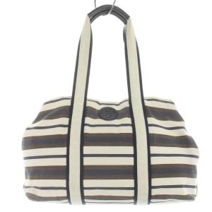 TORY BURCH トートバッグ ハンドバッグ ボーダー キャンバス ロゴ ホワイト ネイビー