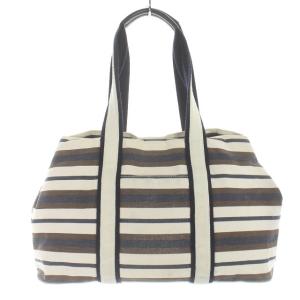 TORY BURCH トートバッグ ハンドバッグ ボーダー キャンバス ロゴ ホワイト ネイビー