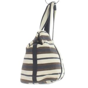 TORY BURCH トートバッグ ハンドバッグ ボーダー キャンバス ロゴ ホワイト ネイビー