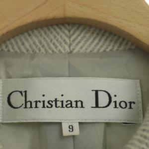 Christian Dior ウールジャケット アンゴラ混 ラウンドカラー 総裏地 ダブル 9 アイボリー ライトグレー