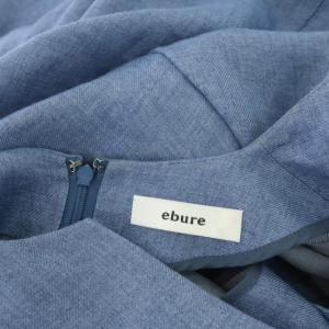 ebure 半袖 ワンピース リネン スキッパー  ロング タック フレア 36 青