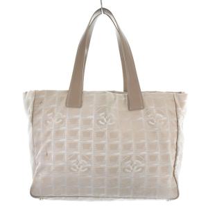 CHANEL ニュートラベルライン トート MM ハンドバッグ ココマーク 総柄 べージュ