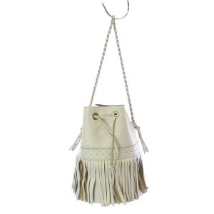 J&M DAVIDSON カーニバル CARNIVAL ショルダーバッグ ワンショルダー フリンジ 巾着 レザー L 白 ホワイト