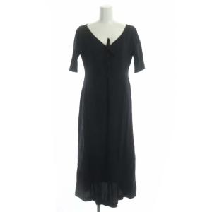 シルク リボン 半袖 ワンピース ロング Vネック 40 紺 ネイビー