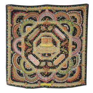カレ 90 マハラジャの装身具 PARURES DES MAHARAJAS スカーフ シルク 黒