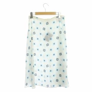 PRADA フレアスカート ロング 総柄 42 ホワイト 白