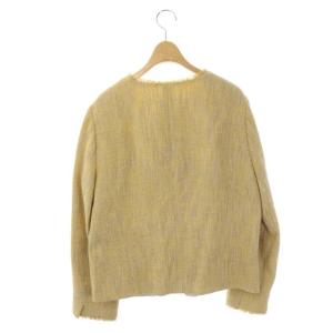 Leilian ジャケット サマーツイード ノーカラー コットン 17+ 黄色 イエロー