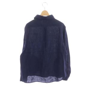 DANTON プルオーバーシャツ ハーフボタン 丸襟 長袖 リネン 34 紺 ネイビー