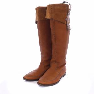 HENRY BEGUELIN ロングブーツ レザー オミノ刺繍 フラット 38 ブラウン