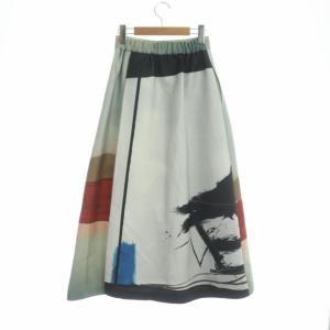 Ameri VINTAGE MEDI DRAWING UNEVEN SKIRT ロング フレア タック マルチカラー