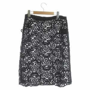 PRADA レーススカート 膝丈 台形 42 ブラック
