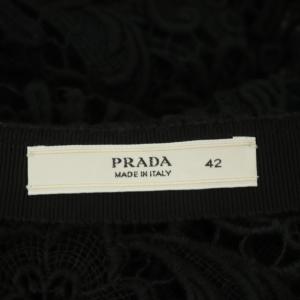 PRADA レーススカート 膝丈 台形 42 ブラック
