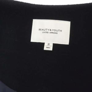 BEAUTY&YOUTH UNITED ARROWS ノーカラーコート アウター ロング ウール リボンベルト付き S 紺 ネイビー