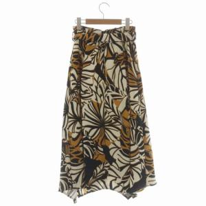 GRACE CONTINENTAL イレギュラーヘムスカート ロング フレア タック 総柄 リボンベルト付き 38 ライトベージュ