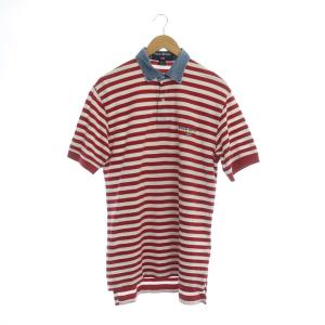 デニム切替 ボーダー ポロシャツ 半袖 M 赤 レッド