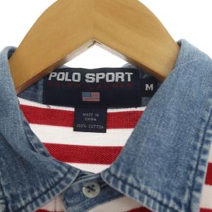 POLO SPORT デニム切替 ボーダー ポロシャツ 半袖 M 赤 レッド