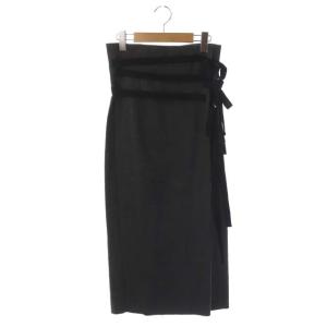 AD1992 タイトスカート ロング ウール 紐ベルトリボン S グレー