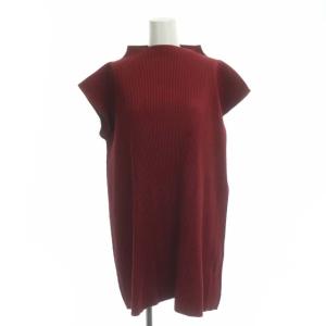 イッセイミヤケ モックネックプリーツチュニックブラウス フレンチスリーブ 3 レッド