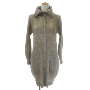 イッセイミヤケ プリーツバイカラーロングカーディガン 長袖 3 グレー