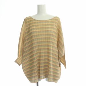 イッセイミヤケ プリーツマルチボーダードルマンブラウス カットソー 七分袖 3 マルチカラー