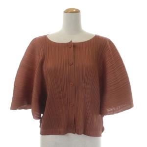 PLEATS PLEASE ISSEY MIYAKE イッセイミヤケ プリーツクルーネックカーディガン 五分袖 3 テラコッタ