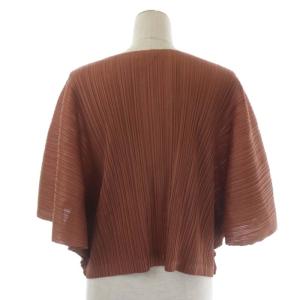 PLEATS PLEASE ISSEY MIYAKE イッセイミヤケ プリーツクルーネックカーディガン 五分袖 3 テラコッタ