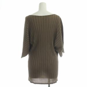 PLEATS PLEASE ISSEY MIYAKE イッセイミヤケ プリーツクルーネックブラウス トップス カットソー 五分袖 3 茶 ブラウン