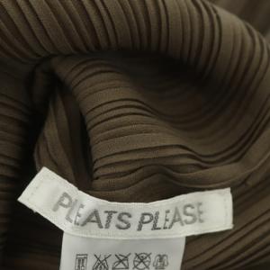 PLEATS PLEASE ISSEY MIYAKE イッセイミヤケ プリーツクルーネックブラウス トップス カットソー 五分袖 3 茶 ブラウン