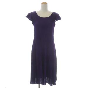 イッセイミヤケ プリーツフレアワンピース ロング 半袖 ラウンドネック 4 パープル