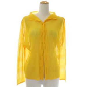 イッセイミヤケ メッシュプリーツカーディガン 長袖 スキッパー 3 スモークイエロー