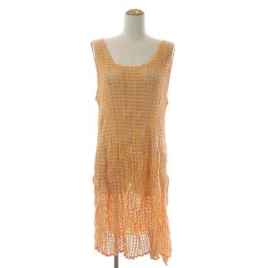 イッセイミヤケ ワンピース カットワークデザイン ノースリーブ 膝丈 3 オレンジ