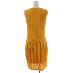 PLEATS PLEASE ISSEY MIYAKE プリーツノースリーブワンピース 膝丈 コクーン 4 マスタード