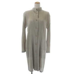 イッセイミヤケ プリーツロングカーディガン 長袖 4 ライトグレー