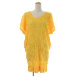 イッセイミヤケ ワンピース ミニ ウエーブプリーツ 半袖 3 イエロー
