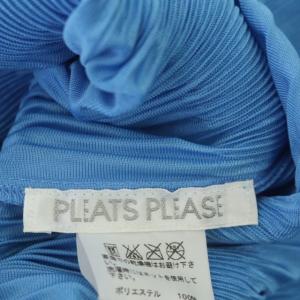 PLEATS PLEASE ISSEY MIYAKE イッセイミヤケ モックネックボーダーブリーツブラウス  長袖  3  ライトブルー