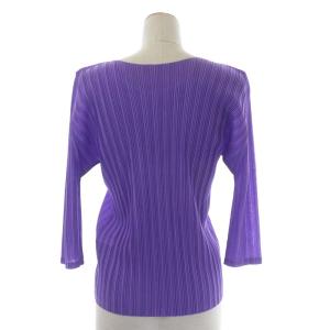 PLEATS PLEASE ISSEY MIYAKE イッセイミヤケ プリーツクルーネックブラウス トップス カットソー プルオーバー 七分袖 八分袖 3 紫 パープル