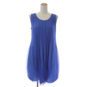 プリーツバイカラーレイヤーノースリーブワンピース 膝丈 チュール 4 ブルー