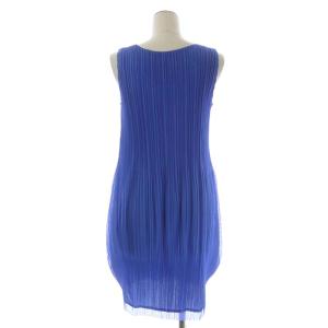 PLEATS PLEASE ISSEY MIYAKE プリーツバイカラーレイヤーノースリーブワンピース 膝丈 チュール 4 ブルー