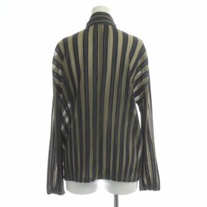 PLEATS PLEASE ISSEY MIYAKE プリーツストライプジップアップジャケット 4 グレージュ