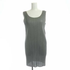 イッセイミヤケ プリーツノースリーブチュニックワンピース ミニ 3 グレー