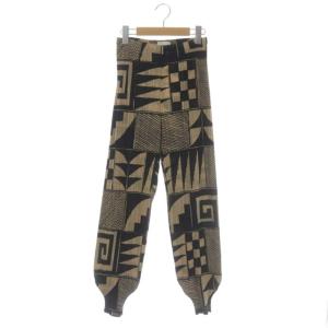 ISSEY MIYAKE 幾何学柄裾リブプリーツパンツ イージー 3 ベージュ ブラック