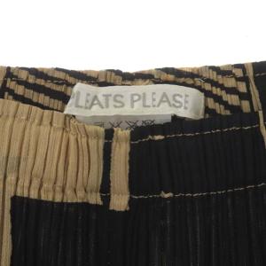 PLEATS PLEASE ISSEY MIYAKE ISSEY MIYAKE 幾何学柄裾リブプリーツパンツ イージー 3 ベージュ ブラック
