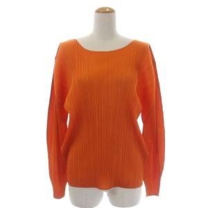 イッセイミヤケ プリーツクルーネックブラウス トップス プルオーバー 長袖 3 オレンジ