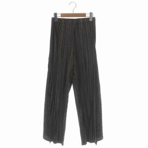 イッセイミヤケ プリーツストライプワイドパンツ 3 ブラック