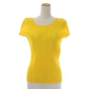イッセイミヤケ プリーツハーフスリーブブラウス トップス プルオーバー 半袖 4 黄 イエロー