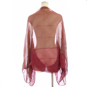 PLEATS PLEASE ISSEY MIYAKE バイカラープリーツ カーディガン シアー シースルー レッド ブラウン