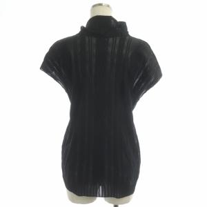 PLEATS PLEASE ISSEY MIYAKE イッセイミヤケ A-POC ハイネックケーブルブラウス トップス カットソー フレンチスリーブ 3 黒 ブラック