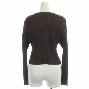PLEATS PLEASE ISSEY MIYAKE イッセイミヤケ プリーツノーカラーカーディガン 長袖 クロップド丈 4 茶 ブラウン