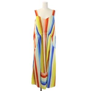 22SS マルチストライププリントワンピース フレア ロング ノースリーブ 36 マルチカラー