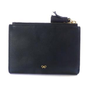 ANYA HINDMARCH Small Double Zip Wallet 財布 二つ折り タッセル カーフレザー ブラック